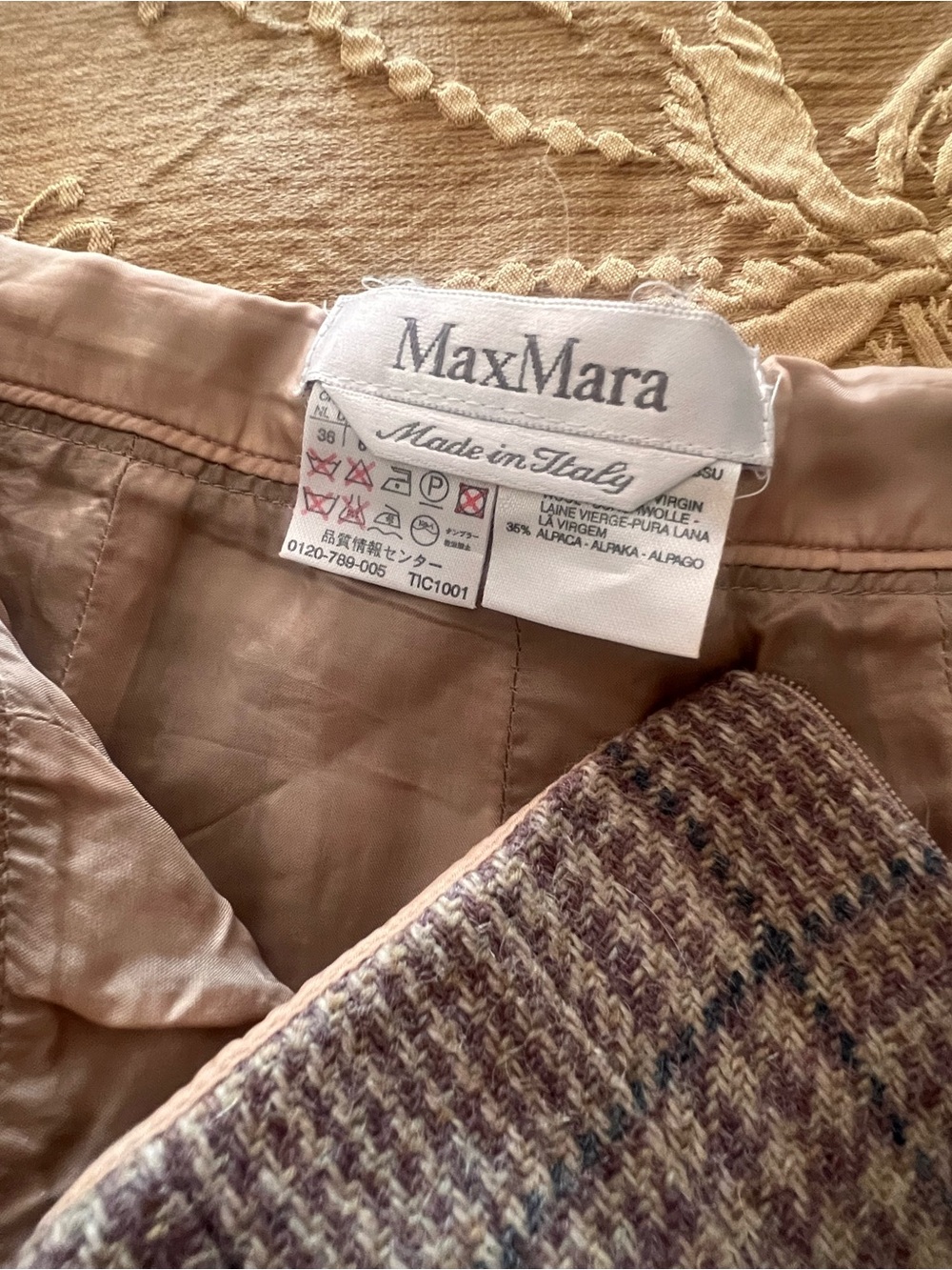 MaxMara  High-rise Herringbone Wool-Blend Pants in Taupe and Blue